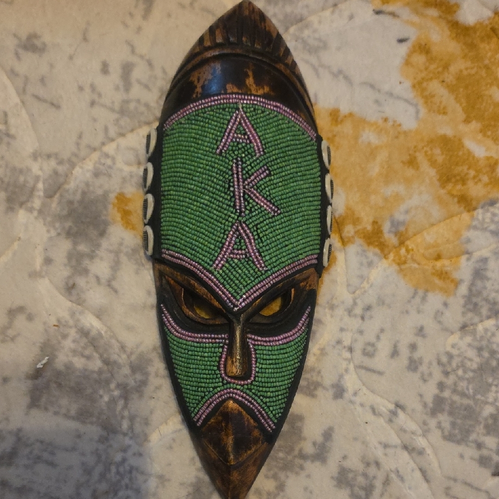 AKA Beaded Tribal Mask Wall Art - Green & Pink Accent